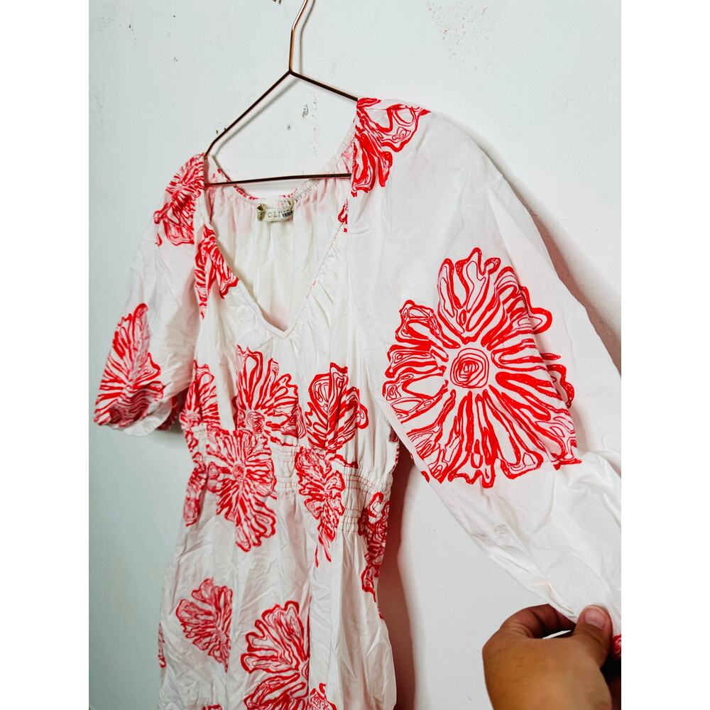 MARIE OLIVER Pink Floral 100% Cotton Ava V-Neck 3/4 Sleeve Maxi Dress Size M - Picture 9 of 16